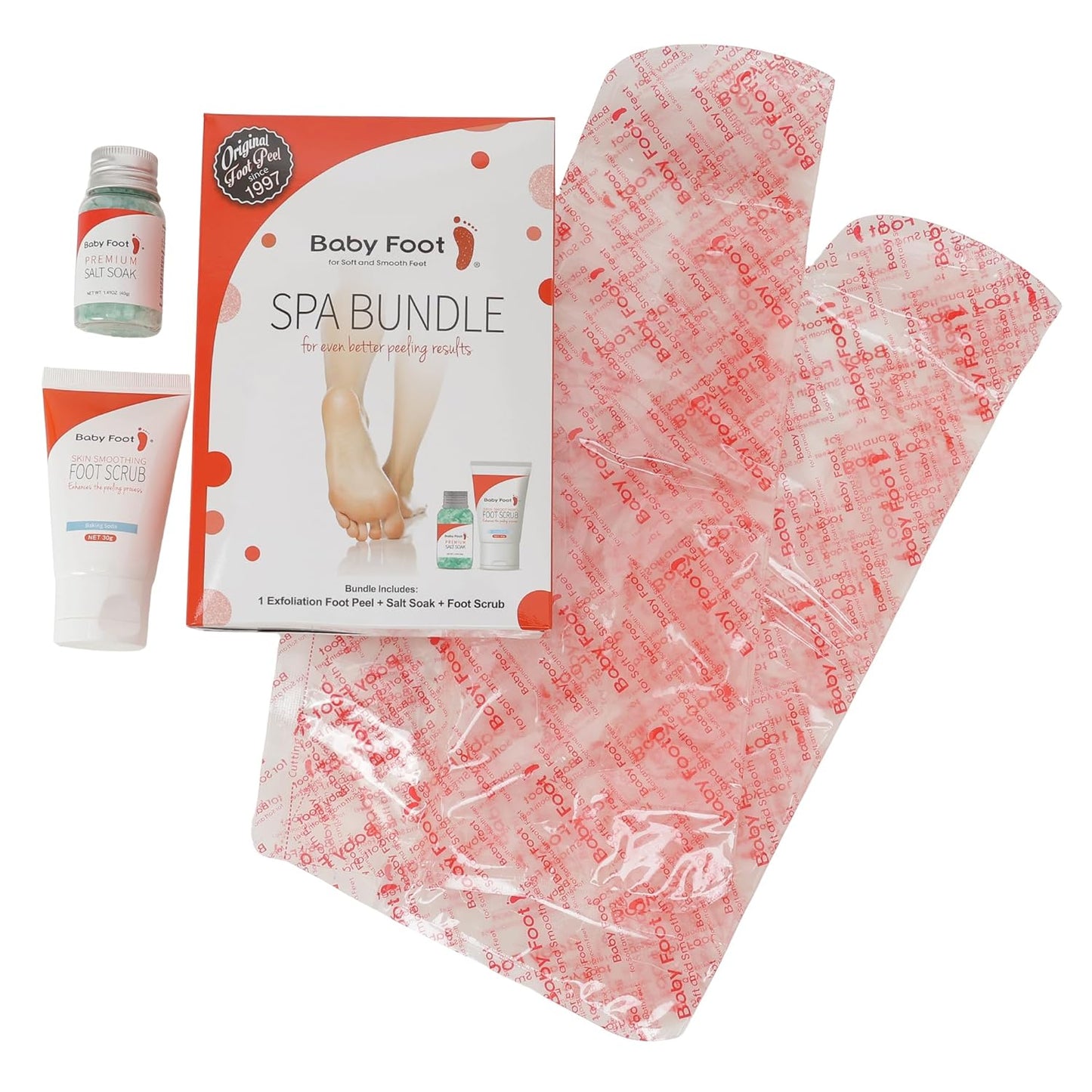 Baby Foot Spa Bundle - Exfoliant Foot Peel, Premium Salt Soak & Scrub | Citrus Scented Smoothening Set