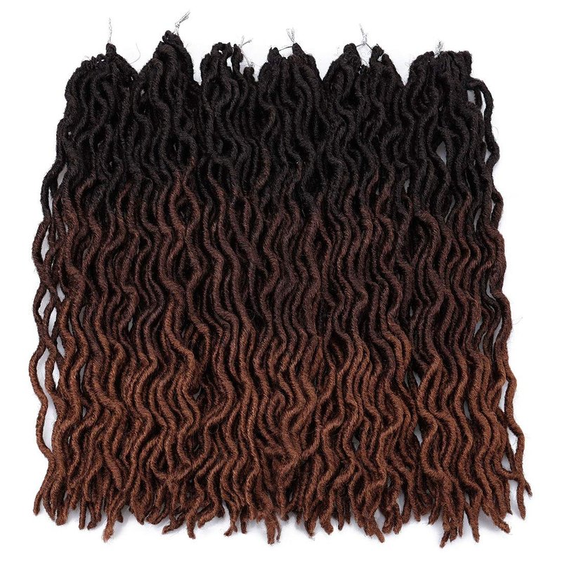 18 Inch Goddess Faux locs Crochet Hair 6 Packs/Lot Soft Gypsy Locs Wavy Crochet Braids Dreadlocks 3Tone Curly Wavy Twist Braiding Hair Extensions African Roots Braid（# 1B/4/30#)