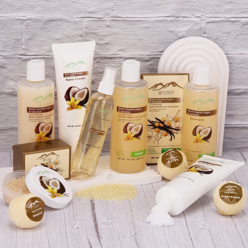 Vanilla Coconut Spa Gift Set Bath & Body Gift Basket. Natural Large Spa Basket! #1 Spa Gift Basket for Women and Men!