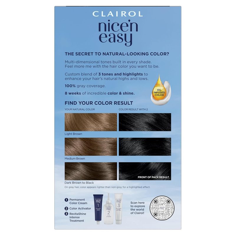 Clairol Nice'n Easy Permanent Hair Dye - 100% Gray Coverage, Natural-Looking Color & Shine | Pack of 3, Black