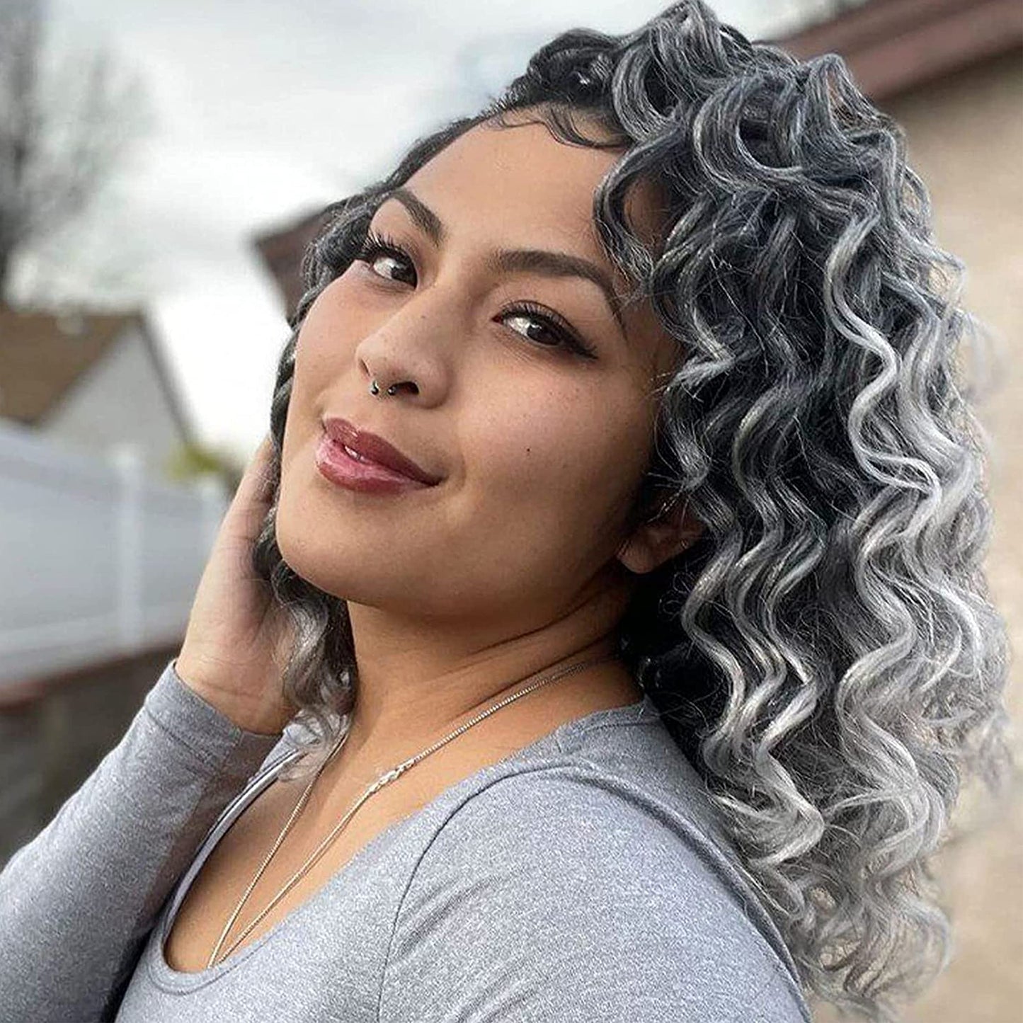 8 Packs Ocean Wave Crochet Hair for Women 14 Inch Curly Water Wave Braiding Hair Extensions Short Deep Curl Crochet Braids (14 Inch, T1B/Gray#)