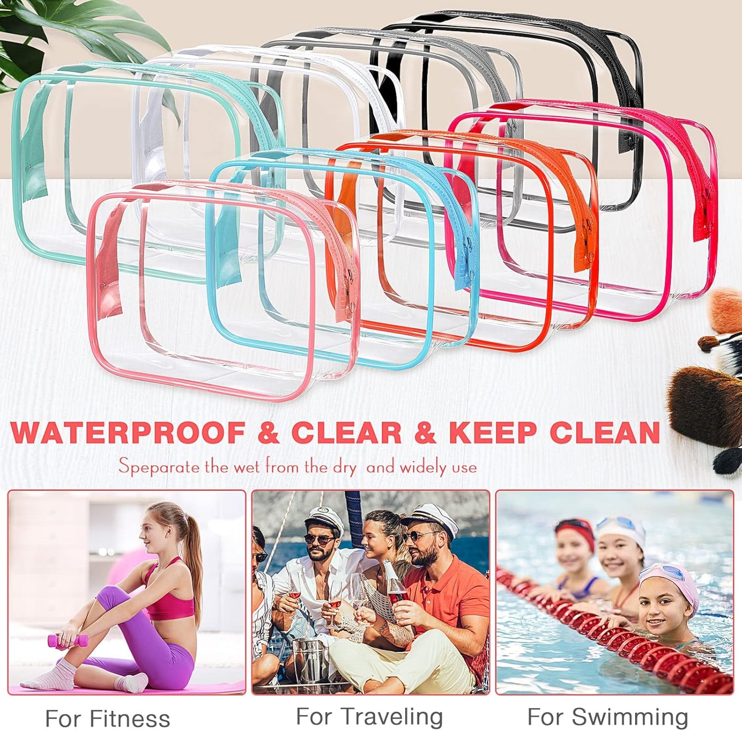 Reginary Clear Cosmetic Bag Set - 16 Pack Transparent Toiletry Pouches | Waterproof PVC Organizer for Travel & Home, 8 Colors