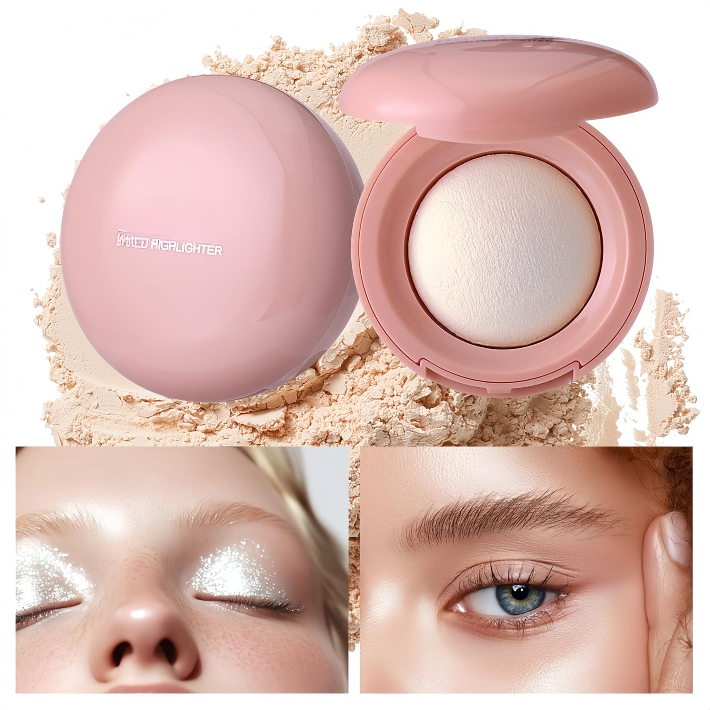 MAEPEOR Baked Highlighter Buildable Lightweight Natural Look Baked Highlighter Powder Palette, Highlight Face for a Shimmery or Matte Finish (Color 05)
