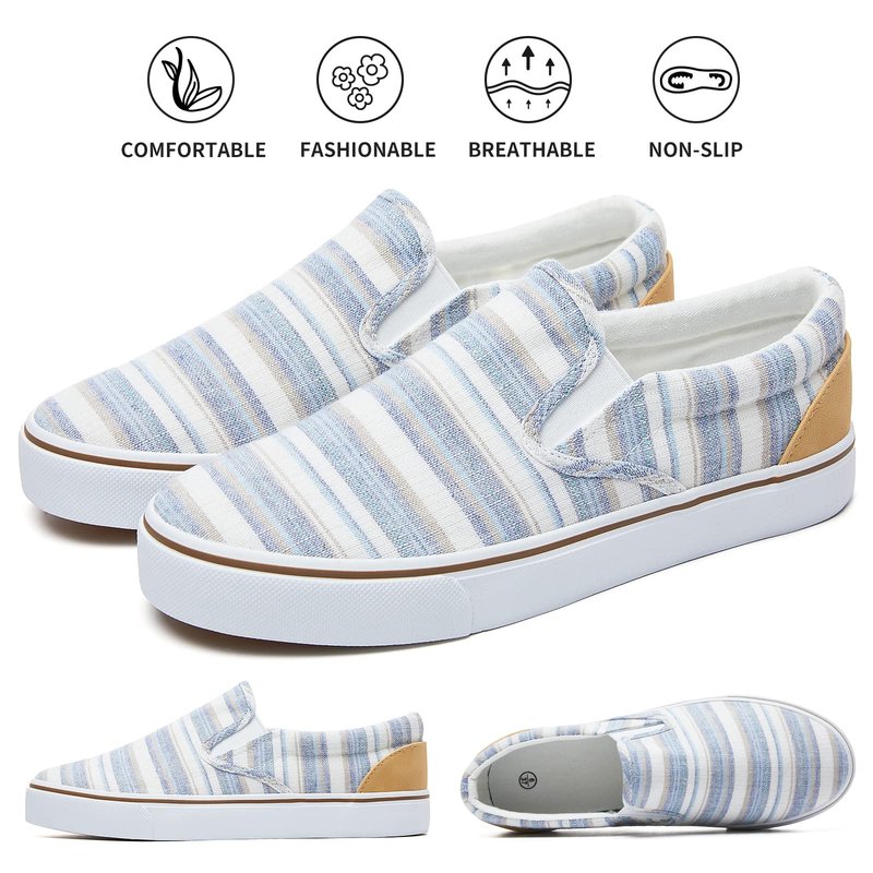 Women's Slip on Shoes Low Top Canvas Sneakers Loafers Non Slip Fashion Casual Low Cut Shoes(Light Blue Stripes.US8.5)…