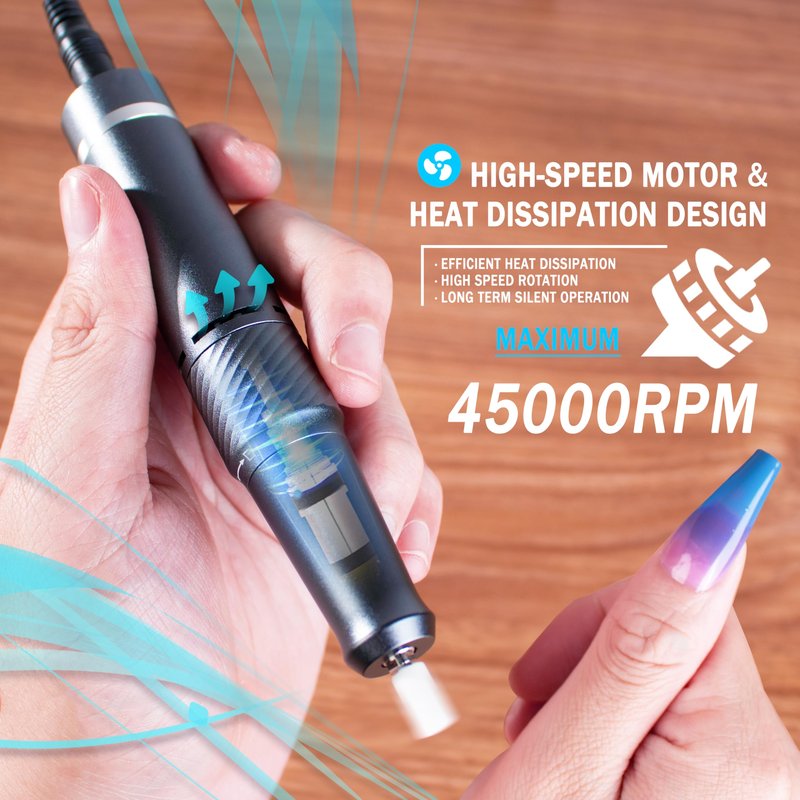 Pinkiou Electric Nail Drill Professional,45000 RPM Cordless Nail Drill,Rechargeable Nail File Filer for Acrylic Nails Gel Polishing,Portable Nail File with 11 Bits,Manicure Tool for Home Salon Use