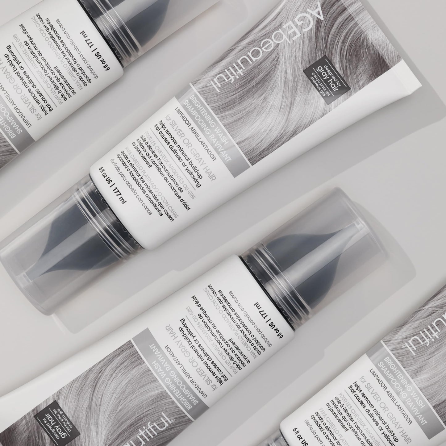 AGE beautiful Brightening Shampoo for Silver & Gray Hair, Clarifying Wash with CoQ10 + Charcoal, Removes Mineral Build-Up & Pollution for Bright, Shiny Hair, Sulfate-Free, Color-Safe