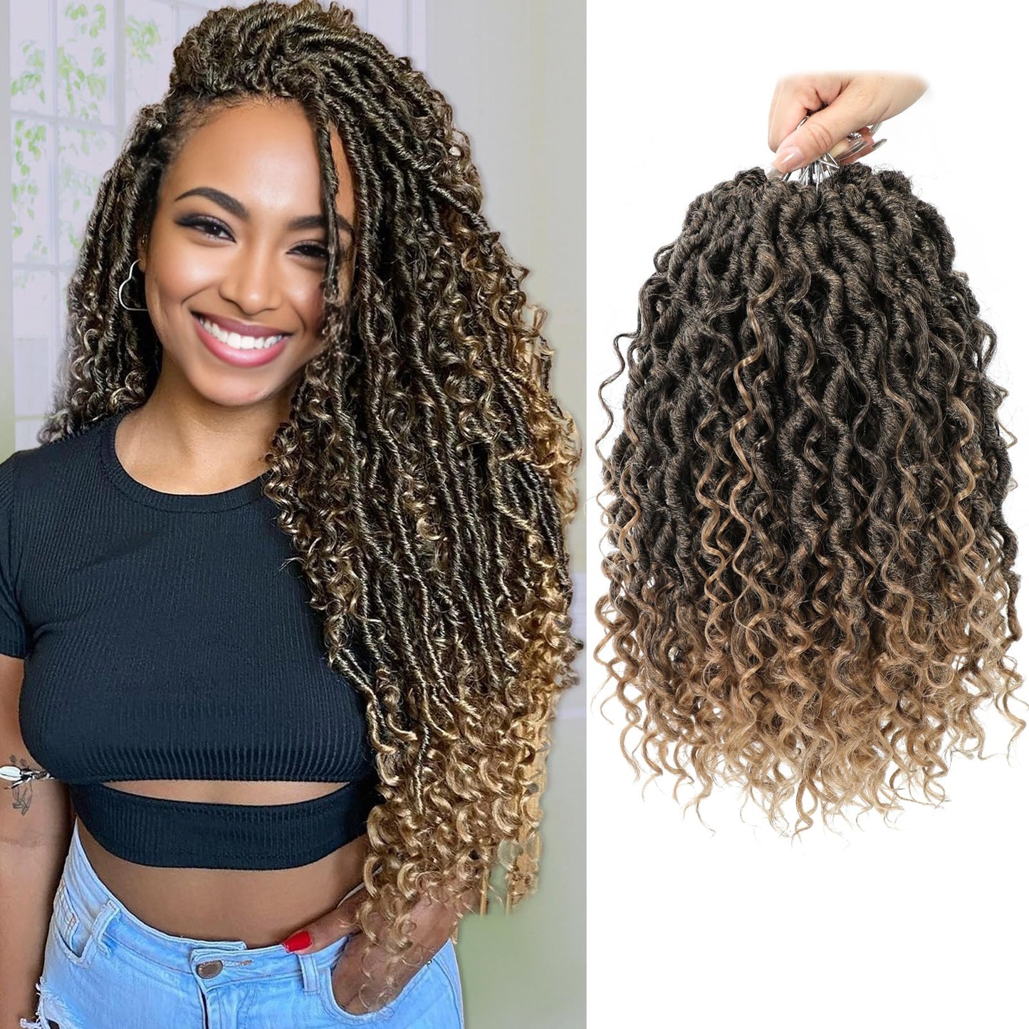 Callia Faux Locs Crochet Hair 14 Inch 8 Packs Goddess Locs Crochet Hair for Black Women Pre Looped Boho Faux Locs with Curly Ends T27