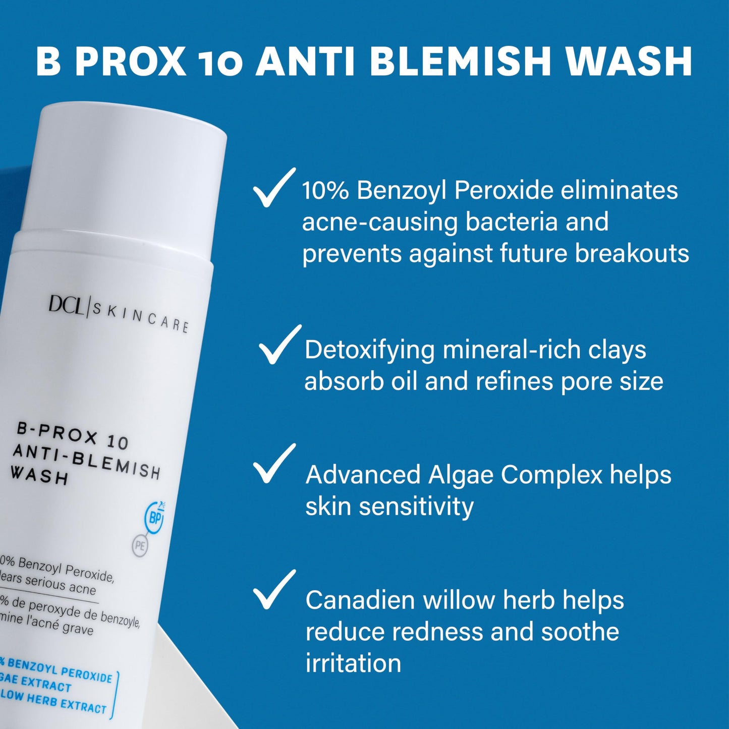 DCL Skincare B Prox Acne Treatment Cleanser with 10% Benzoyl Peroxide, Maximum Strength Acne Wash for Breakouts, Oil Control & Clear Skin, 6.7 fl oz