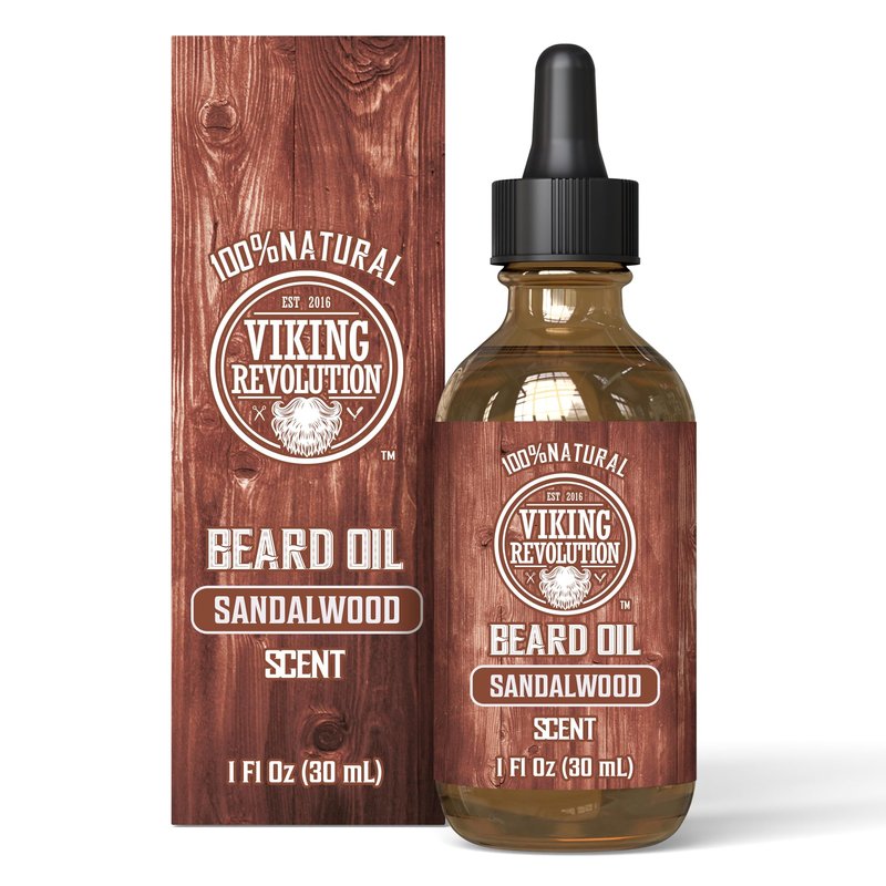 Viking Revolution Beard Oil for Men - Natural Mens Beard Oil with Argan Oil and Jojoba Oil - Beard Softener, Strengthens and Moisturizes - Beard Conditioner for Men (Sandalwood, 1 Pack)