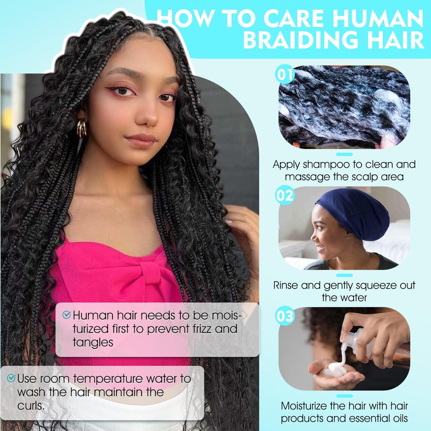 S-noilite Human Braiding Hair for Boho Braids 100% Unprocessed Brazilian Virgin Bulk Hair 1 Bundles/Pack 50g 24 Inch Deep Wave Bundles Human Hair for Bohemian Knotless Braids No Weft #1B