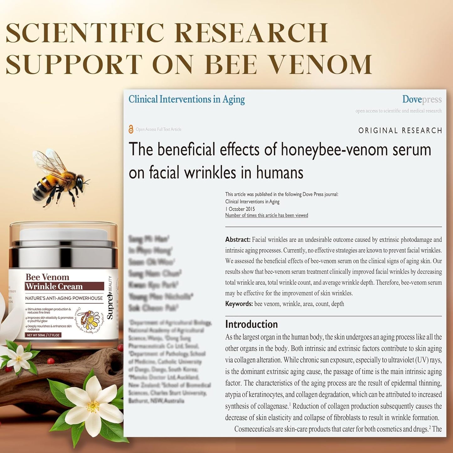 Bee Venom Cream Wrinkle Filler - Instant Face Lift & Eye Tightener with Hyaluronic Acid | 50 ML