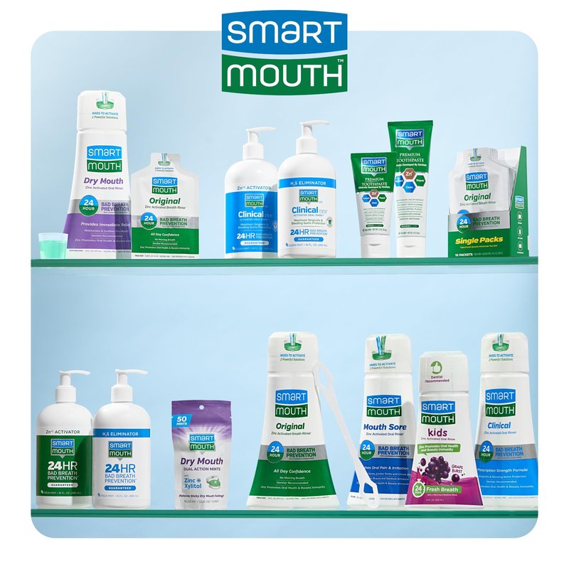 SmartMouth Dry Mouth Dual-Action Mints - Sugar-Free Mints for Dry Mouth Support - With Zinc & Xylitol - Travel-Friendly Packaging for On-the-Go Oral Care - Mellow Mint - 50 Count, 8-Pack