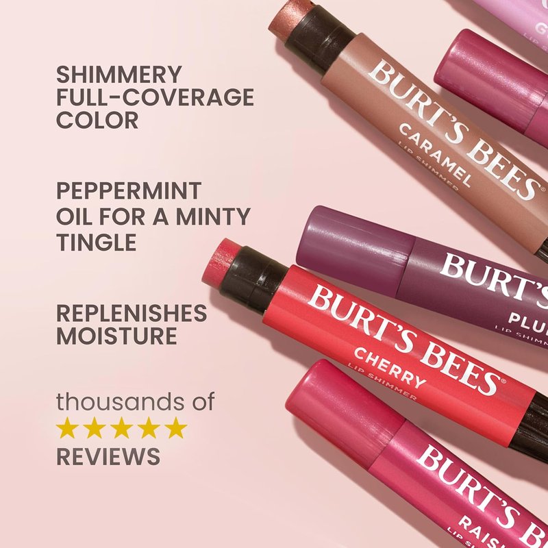 Burt's Bees Lip Shimmer - Moisturizing Tinted Lip Balm Stick | Raisin, 0.09 Oz, Buildable Color & Glowy Finish