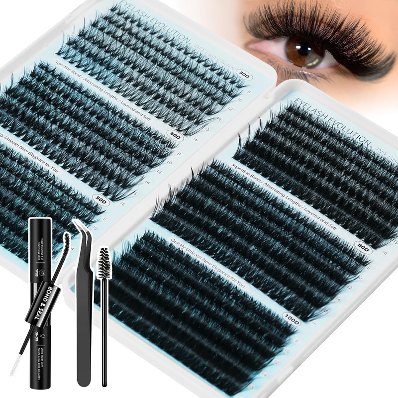 Lashes Clusters Kit,708PCS Wispy Lash Clusters 30D-100D,8-16mm C Curl 0.07mm Soft Individual Cluster Lashes with Bond & Seal for Natural, Wispy or Volume Look
