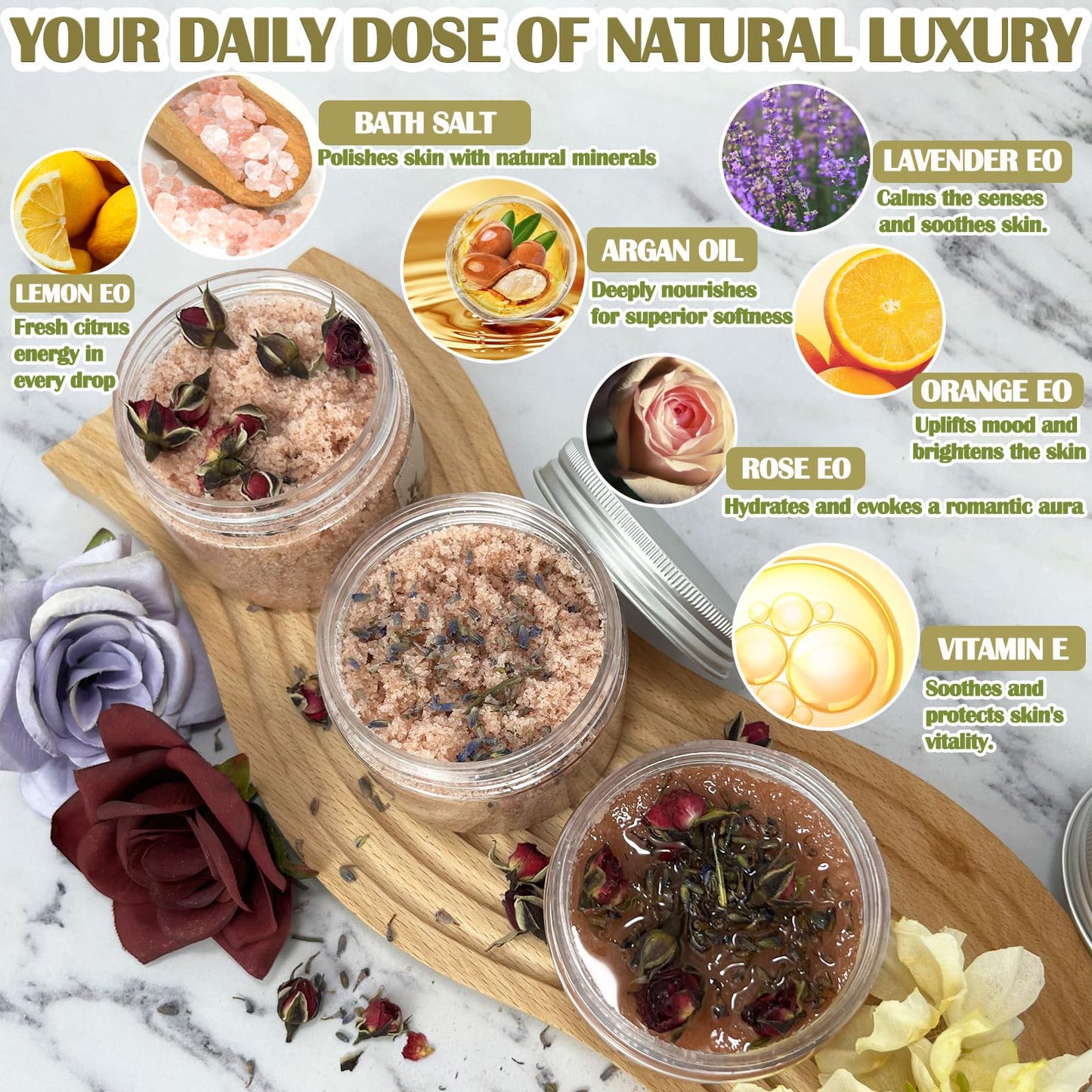 THALUNA Body Scrub Making Kit, Salt DIY Body Scrub Kit to Make Your Own Spa Kit with Pink Salt, Argan Oil, Essential Oils, Moisturizing Gentle Exfoliating Bath Sets for Women Gift Christmas Gift Girls