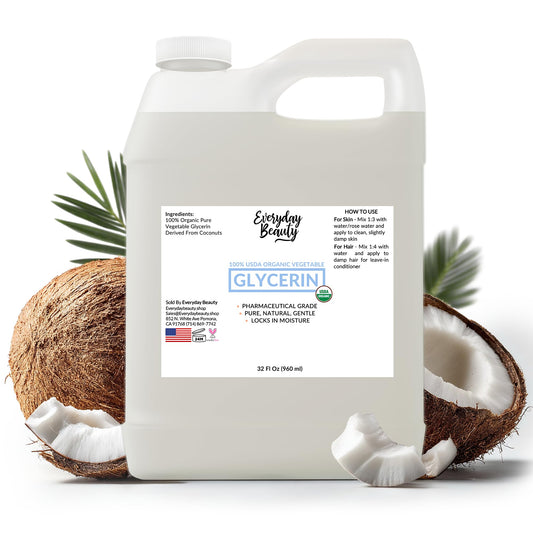 100% Organic Glycerin – USDA Certified - Perfect for DIY Beauty Products, Crafts, and Formulations – Derived From Coconut – Skin and Hair Moisturizer for Deep Hydration – 32 Fl Oz – By Everyday Beauty