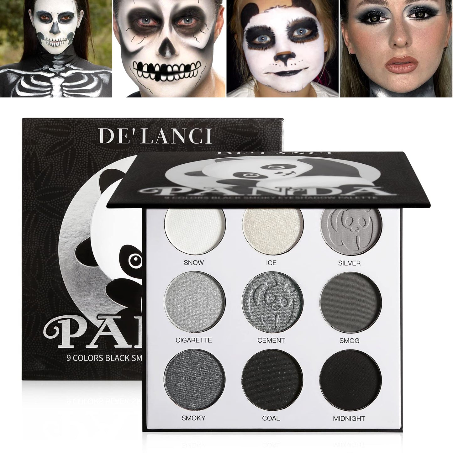Afflano Black Red Eyeshadow Palette Smokey Eyes Makeup, Highly Pigmented True Red Eye Shadow + Blendable Dark Grey Silver Makeup Palette 2 Pcs., for Halloween SFX Vampire Special Effects Clown Makeup