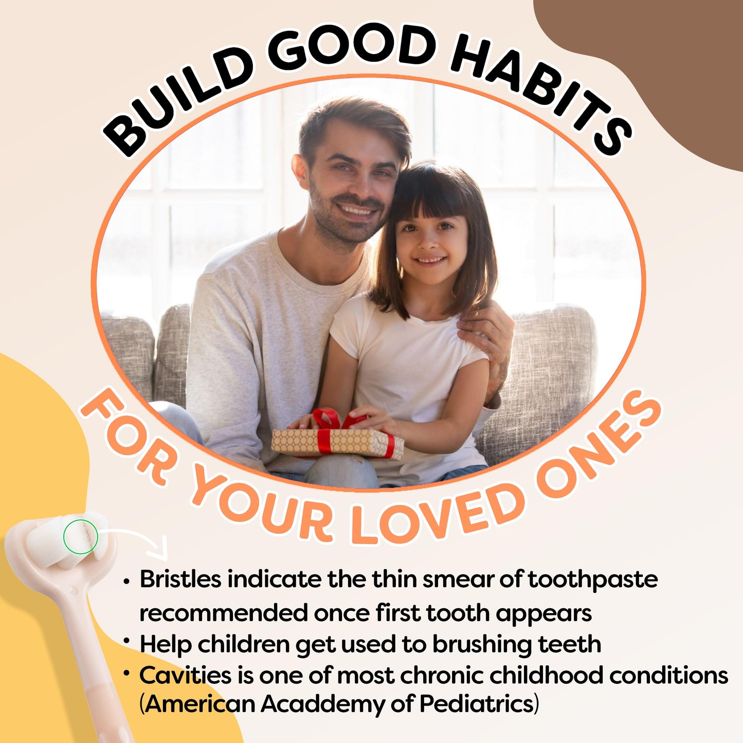 Trueocity Baby Toothbrush 12 Months and Up, Toddler Toothbrush, Extra Soft Toddler Toothbrushes 1-2 2-4, Toothhugger High Efficient 3 Sides,Infant Training Brush, 10,000 Ultra-Soft bristles (Apricot)