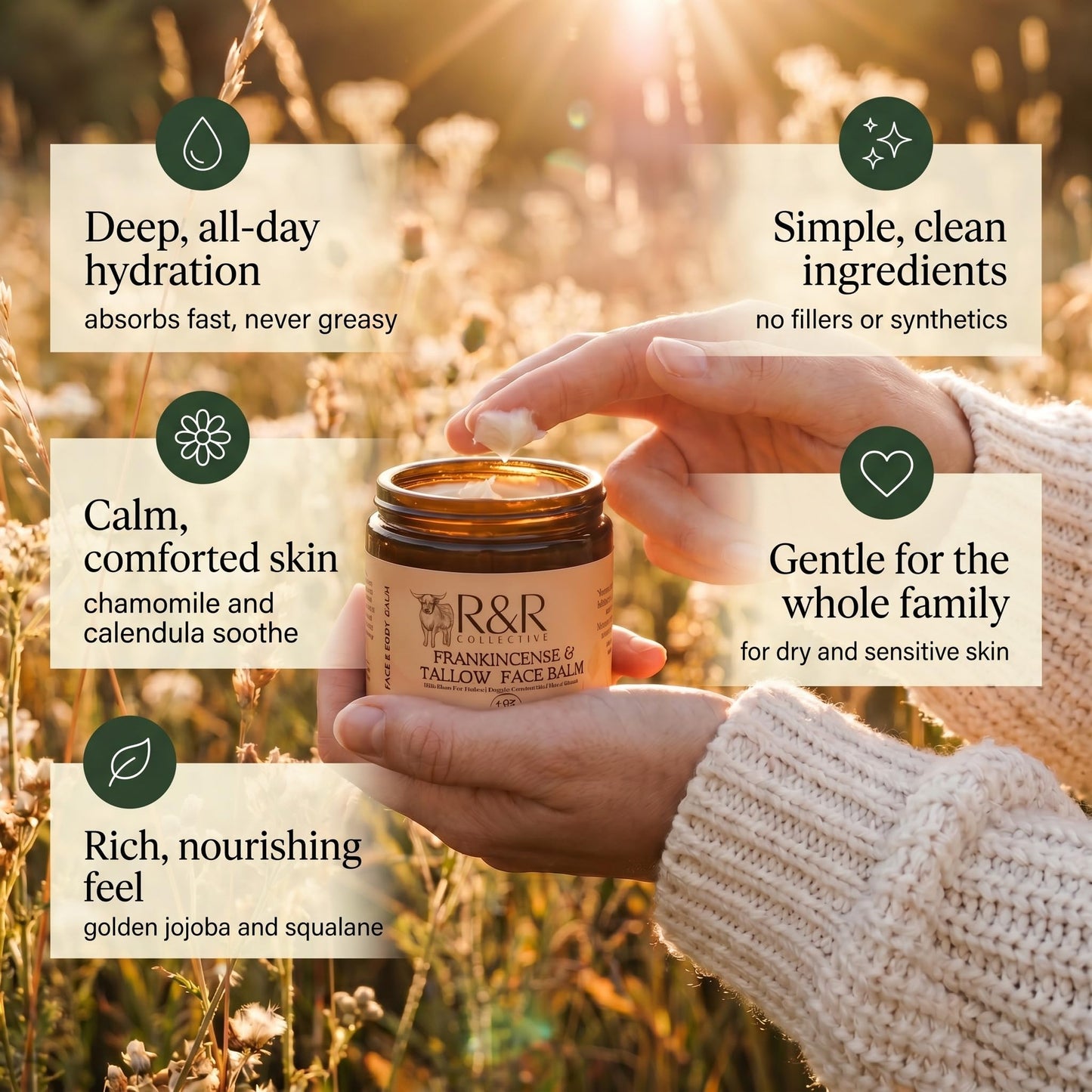 Frankincense Tallow Face Moisturizer – 100% Grass-Fed Whipped Beef Tallow Balm for Dry, Sensitive Skin, Eczema & Psoriasis – Handmade Natural Skincare – 2 oz