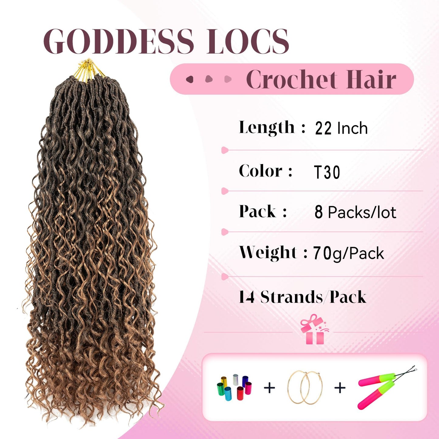 Aipin Long New Goddess Locs Crochet Hair 22 Inch Boho River Locs Hippie Locs Wavy Crochet With Curly Hair In Middle And Ends Braids Hair Extensions (8Packs,22 inch, T30)