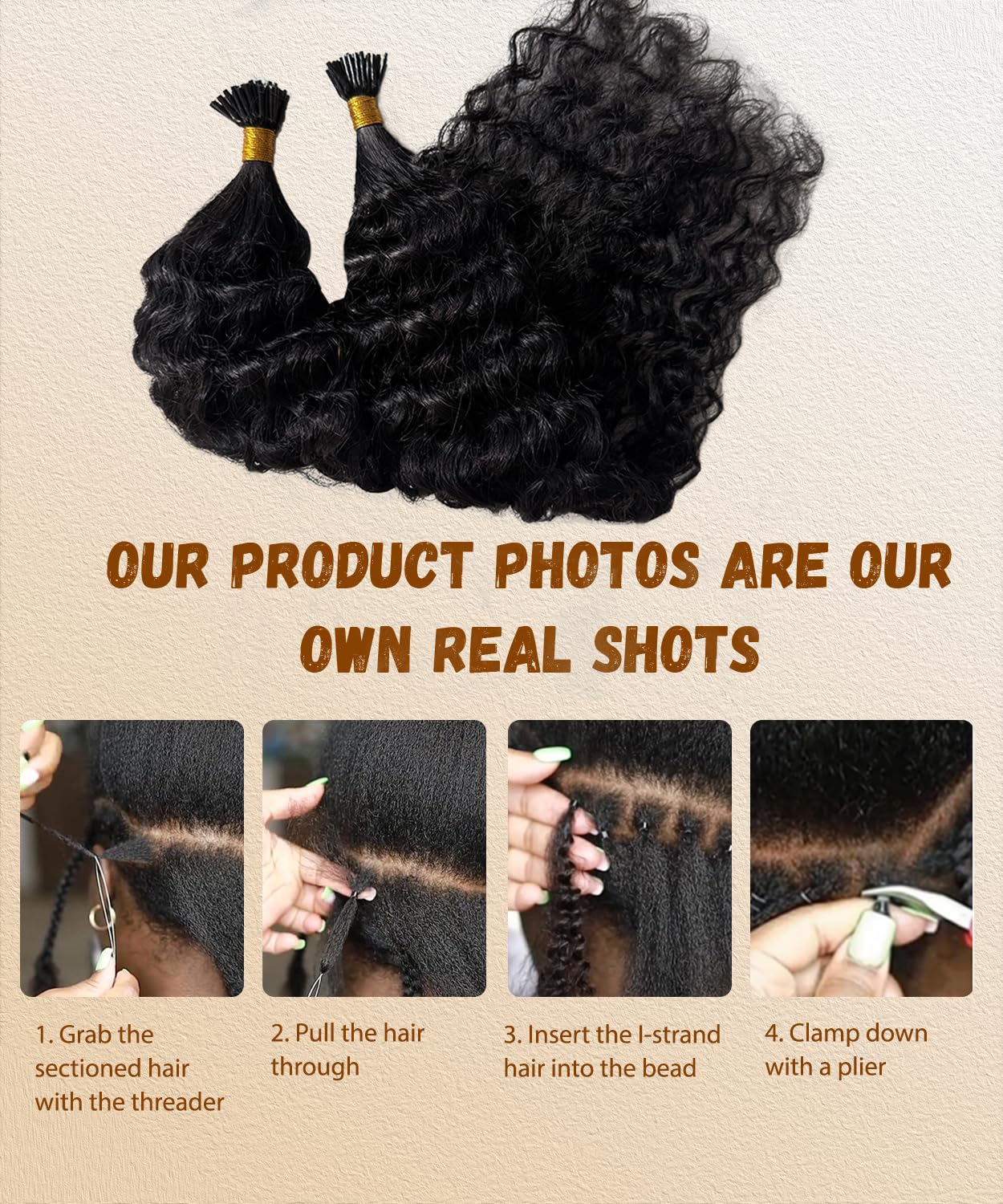 Water Wave I Tip Hair Extensions Human Hair 100S Cold Fusion Itip Flawless Microlinks Curly Hair Extensions Invisible Blends Naturally Individual Strands for Black Women 50G 18Inch Black