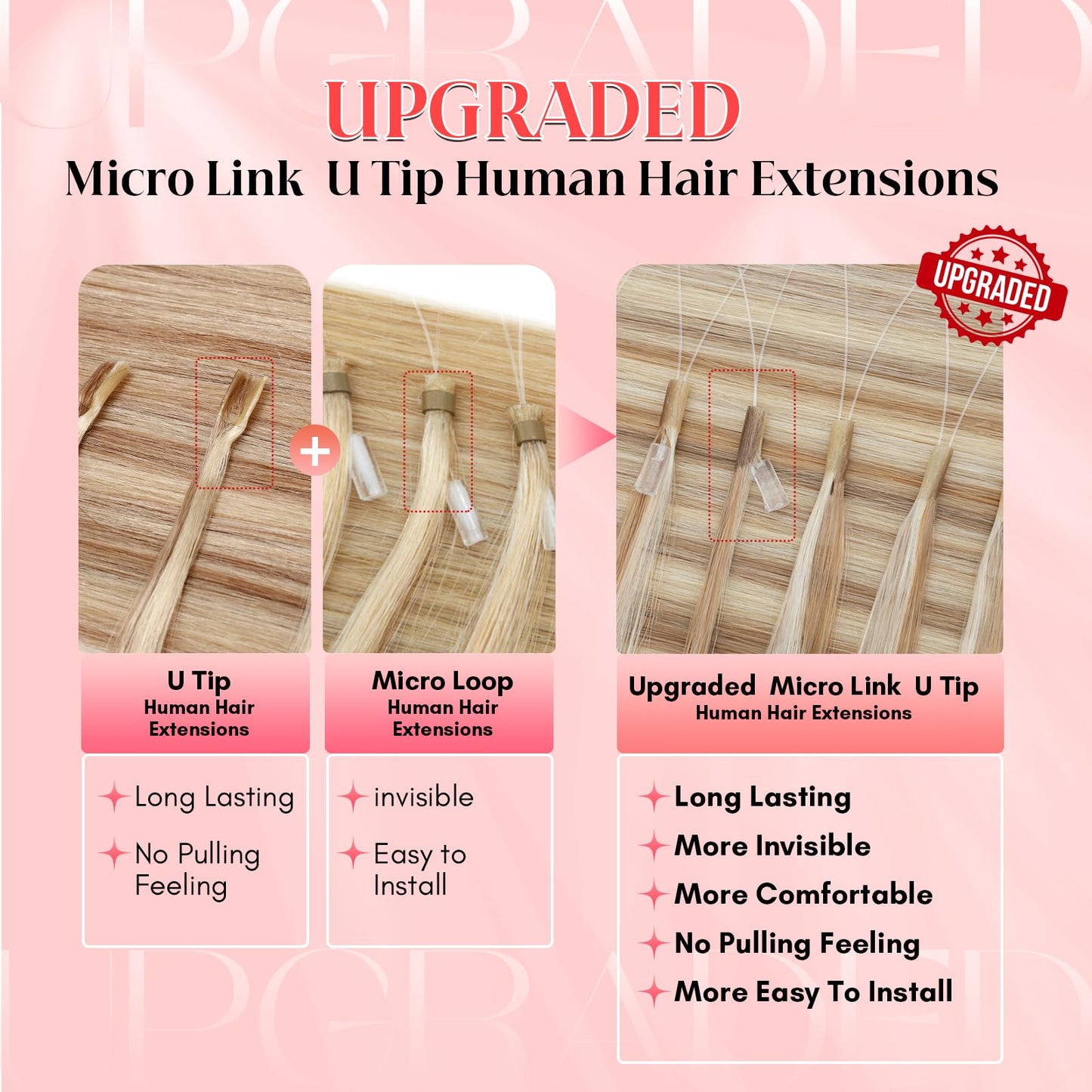 S-noilite U Tip Hair Extensions 100% Real Remy Human Hair Upgraded Micro Ring K Tip Extensions Pre Bonded Keratin Hair Extensions 50g/50 Stands 14 Inch Golden Brown Highlighted Bleach Blonde