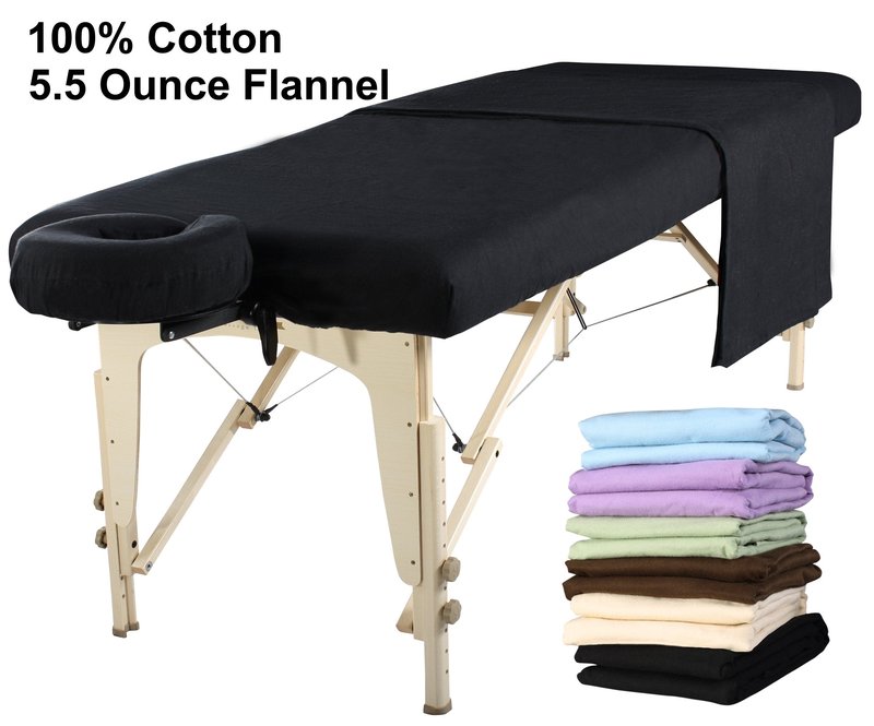 Master Massage Cotton Flannel Sheets Set (3 Piece Set) Massage Table Cover Set, Beauty Salon SPA Bed Replacement Cover, Includes Table Cover, Face Cushion Cover, Table Sheet, Black