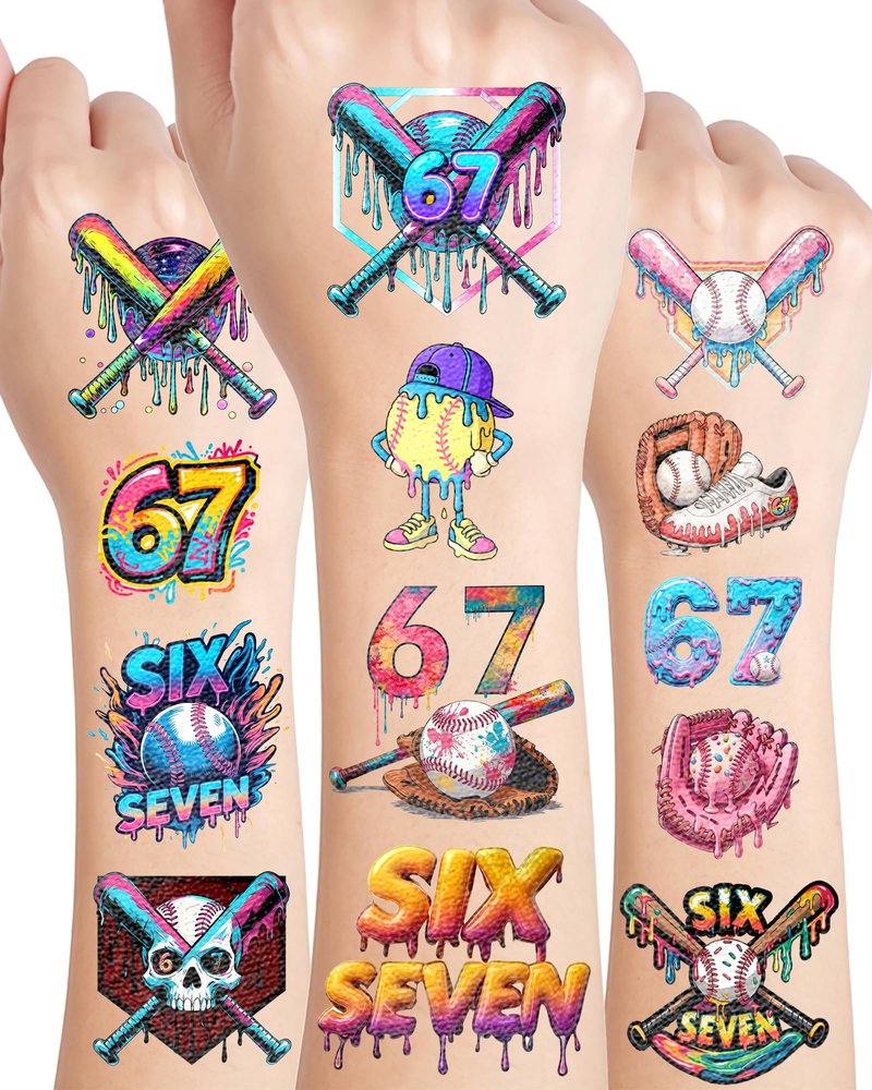 YanZonic 166Pcs Drip Baseball Temporary Tattoos - 6 7 Pink Baseball Theme Party, Ice Cream Drip Party Decorations, Baseball Drip Party Gift, 15 Sheets 48 Styles