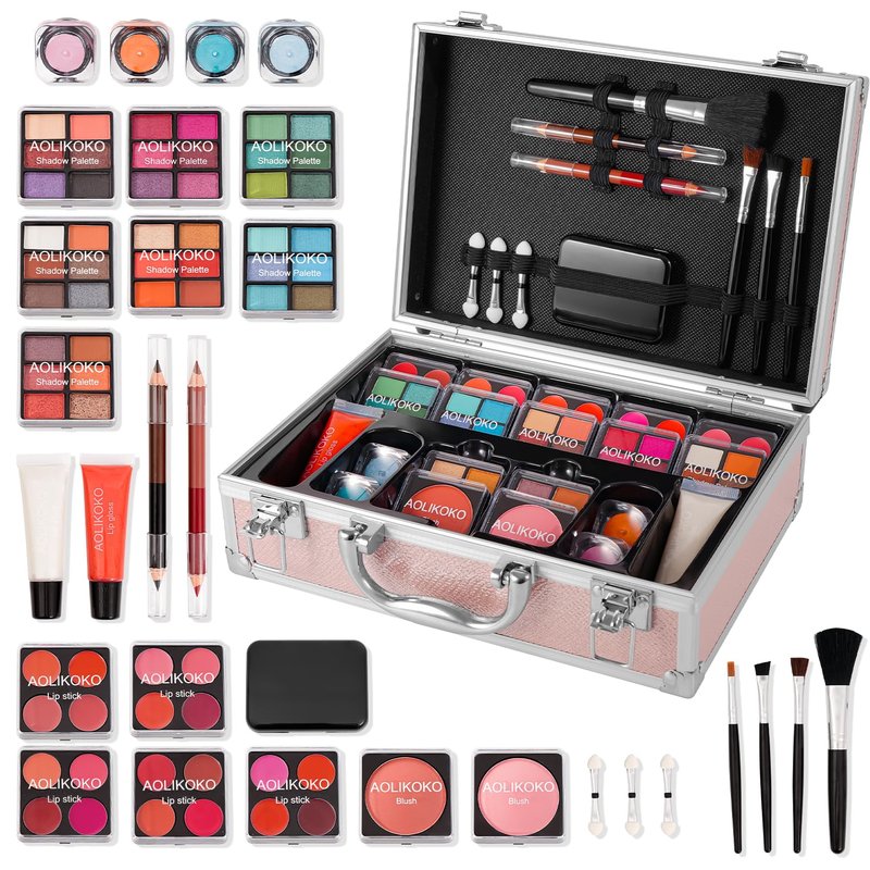 AOLIKOKO Makeup Kit for Teenager & Women Full Kit, All- In- One Makeup Set With The Cosmetic Train Case, Professional Makeup Kit, Makeup Gift Set for Women Girls(pink)