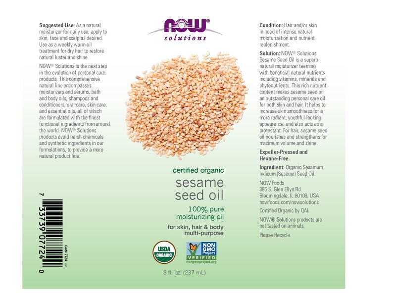 NOW Solutions, Organic Sesame Seed Oil, 100% Pure Moisturizing Oil for Skin and Hair, with Vitamins, Minerals and Phytonutrients, 8-Ounce (Pack of 5)