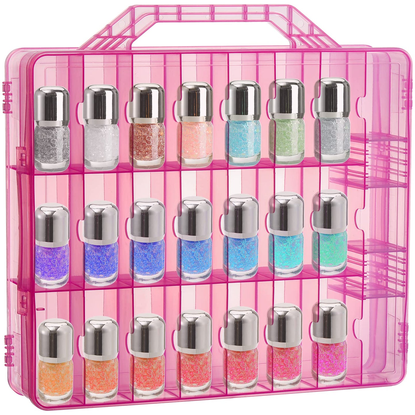 Foraineam 2 Pack Double Side Nail Polish Organizer Transparent Nail Tools Holder Box Portable Universal Nail Polish Carrying Case with 8 Adjustable Dividers for Storage Display