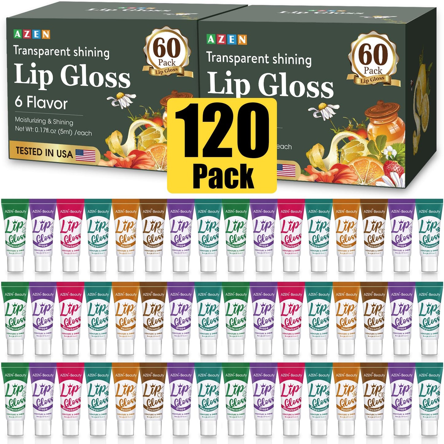 AZEN 120 Pack Lip Gloss Set, Clear Lip Gloss Bulk, Lip Oil for Dry Cracked Lips Moisturizing Hydrating Nourishing with Vitamin E, Mothers Day Gifts for Women