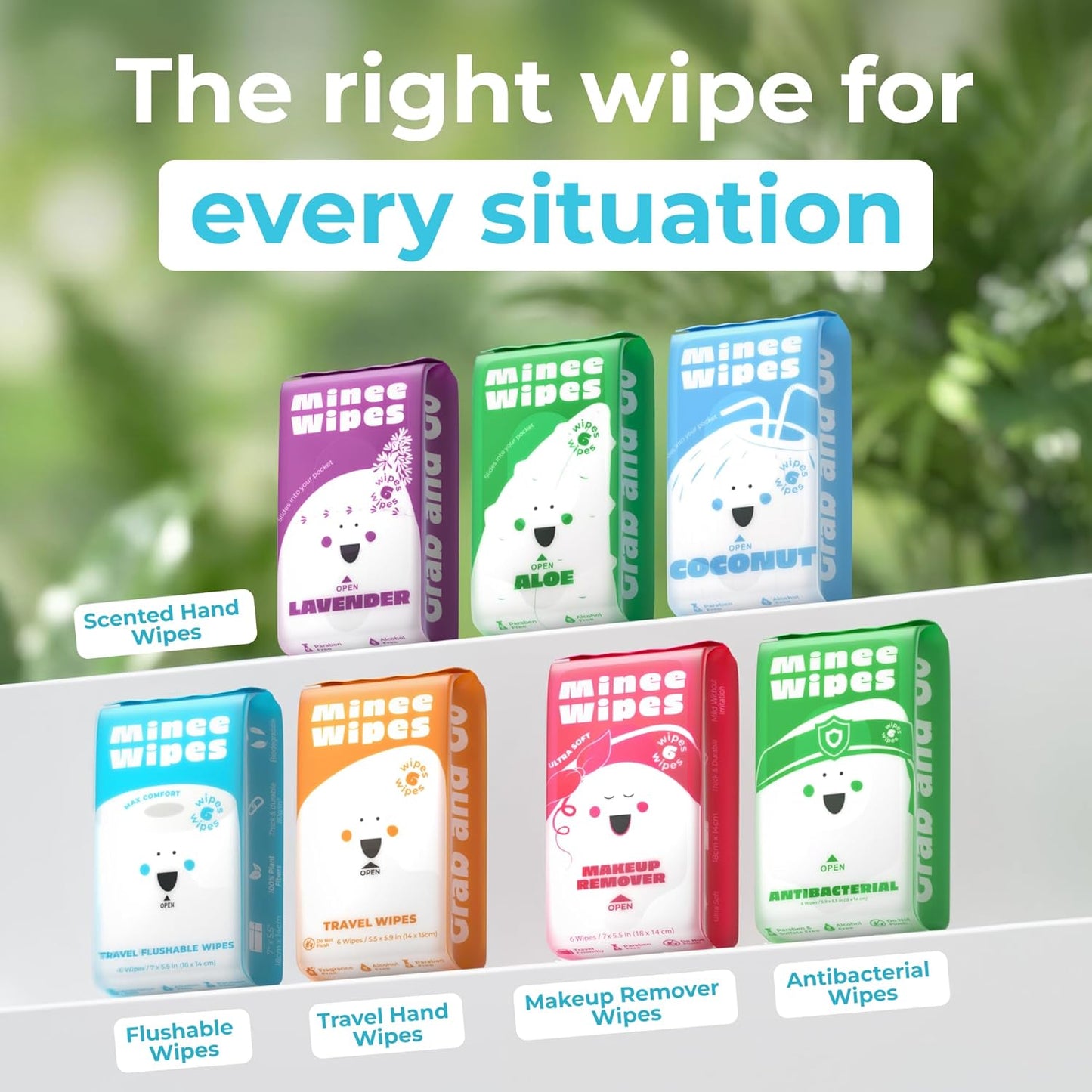 Travel Flushable Wipes - 99.5% Water & Aloe - Hypoallergenic & Unscented - 8 Pack of 48 Wipes for Adults & Kids