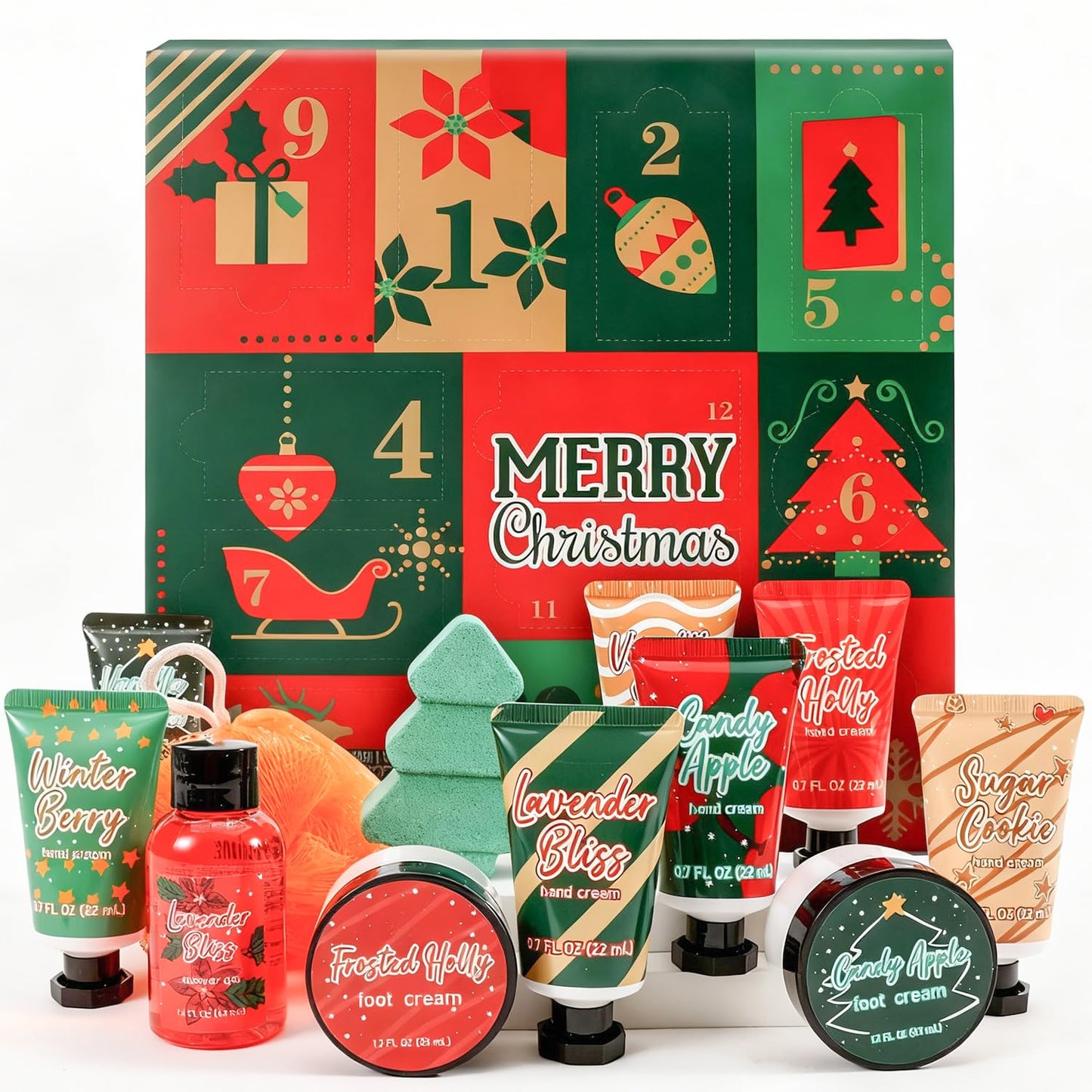 BODY & EARTH # LOVE Advent Calendar 2026 Womens Christams Gifts, Advent Beauty Calendar for Teen Girls 12 Days Countdown Calendar Hand Cream Gifts Spa Bath Sets with Body Lotion, Santa Keychain,Green