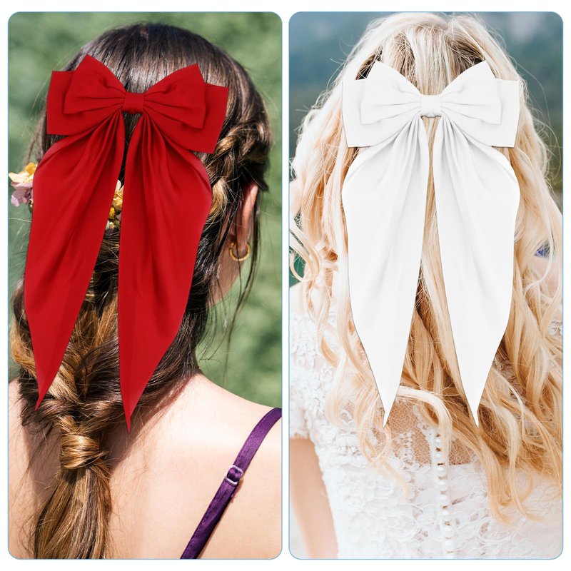 25 Pcs Hair Bows for Women, Big Hair Bows Satin Long Tail Clips for Elegant Hairstyles, Perfect for Weddings, Parties, Daily Wear