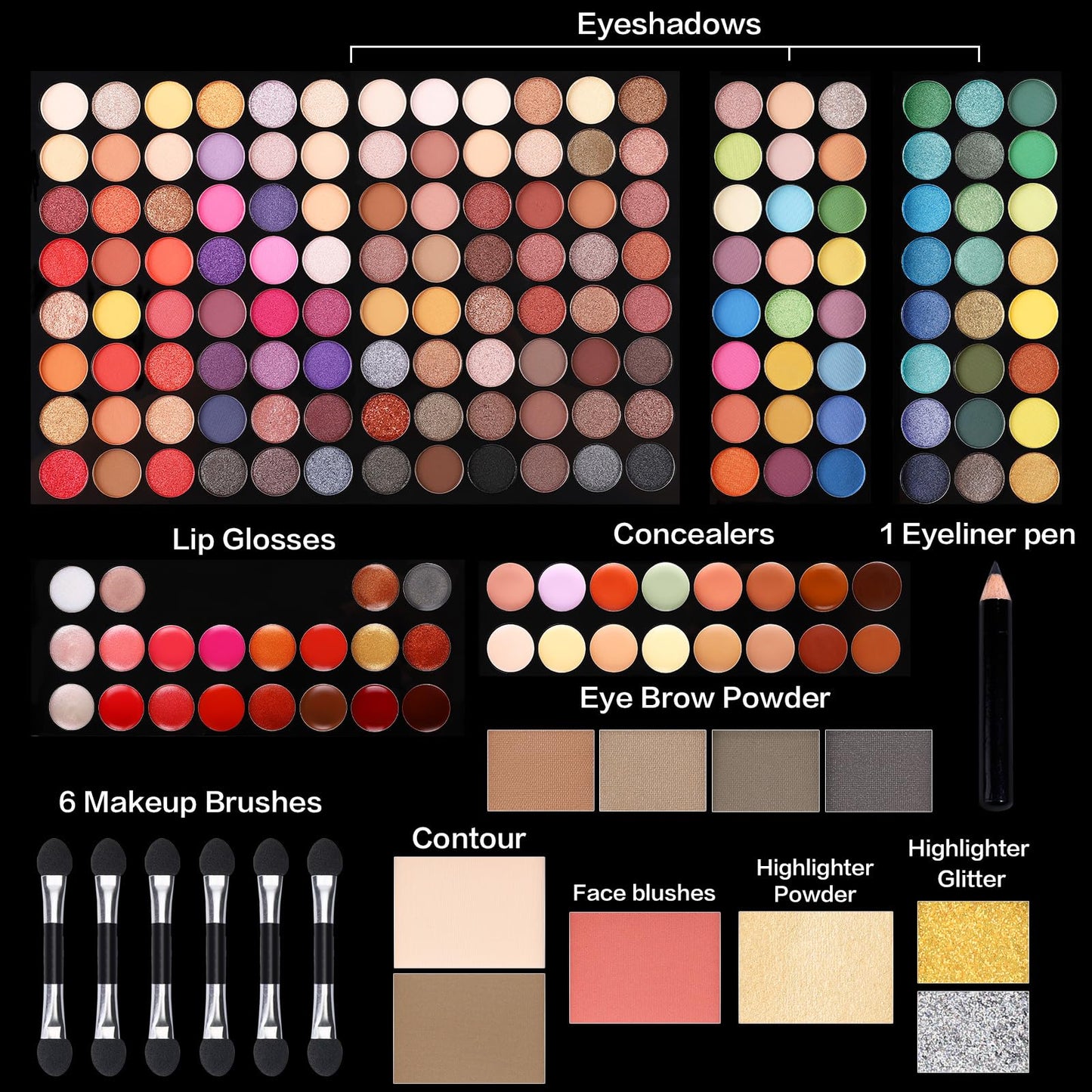 Professional Makeup Kit for Women with Mirror All In One Makeup Gift Set for Teens 180 Color Eyeshadow Palette 2 Blush 2 Powder 1 Eyeliner 4 Eyebrow Make Up Sets Matte Shimmer Mixing Pallet Eye Shadow