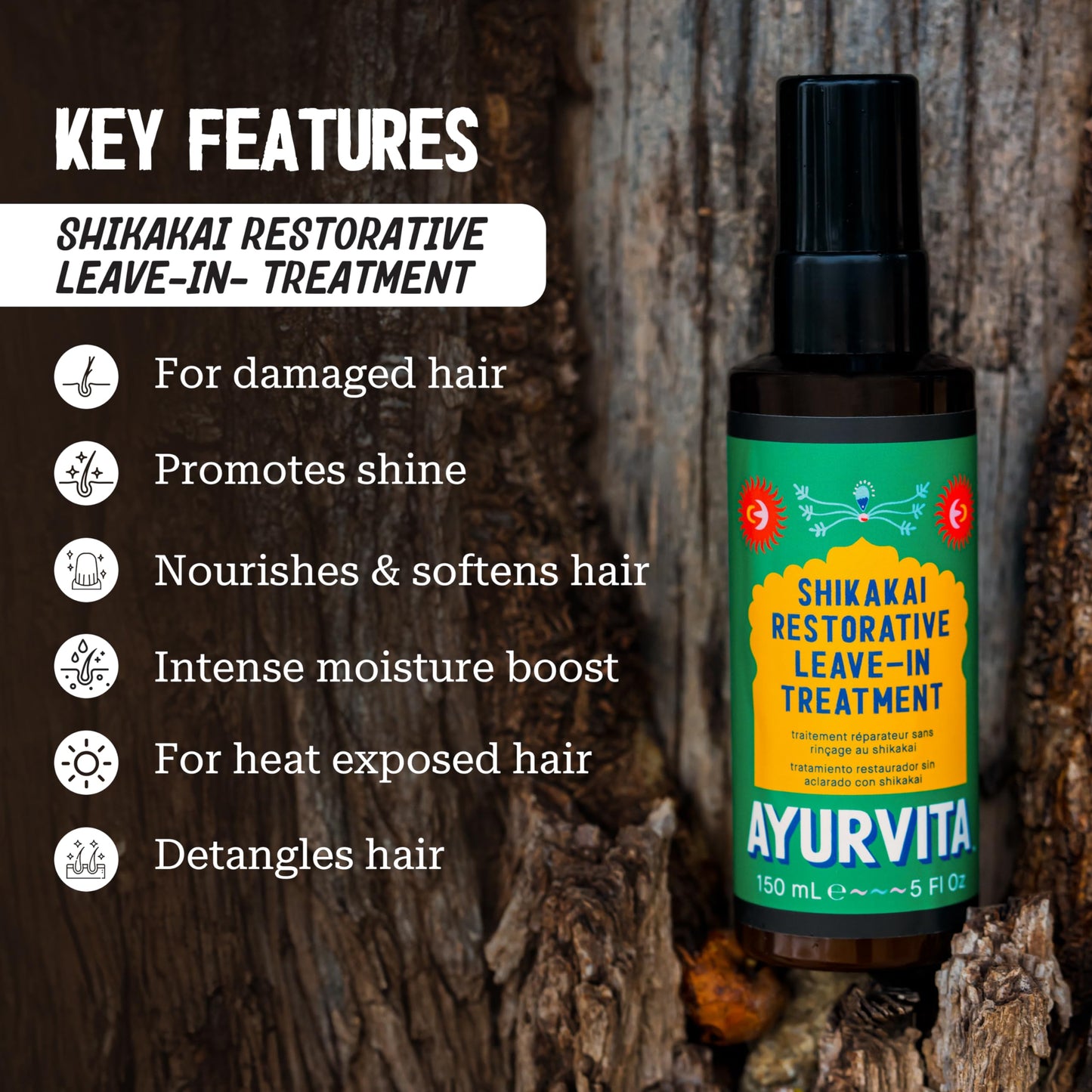 Ayurvita Leave In Conditioner for Women & Men - Ayurvedic Herbal Care Repair Treatment for Dry Damaged Hair - Deep Conditioning, Moisturizing Scalp Spray - Soft, Anti-Frizz, Tangle-Free Tresses - 5 Oz