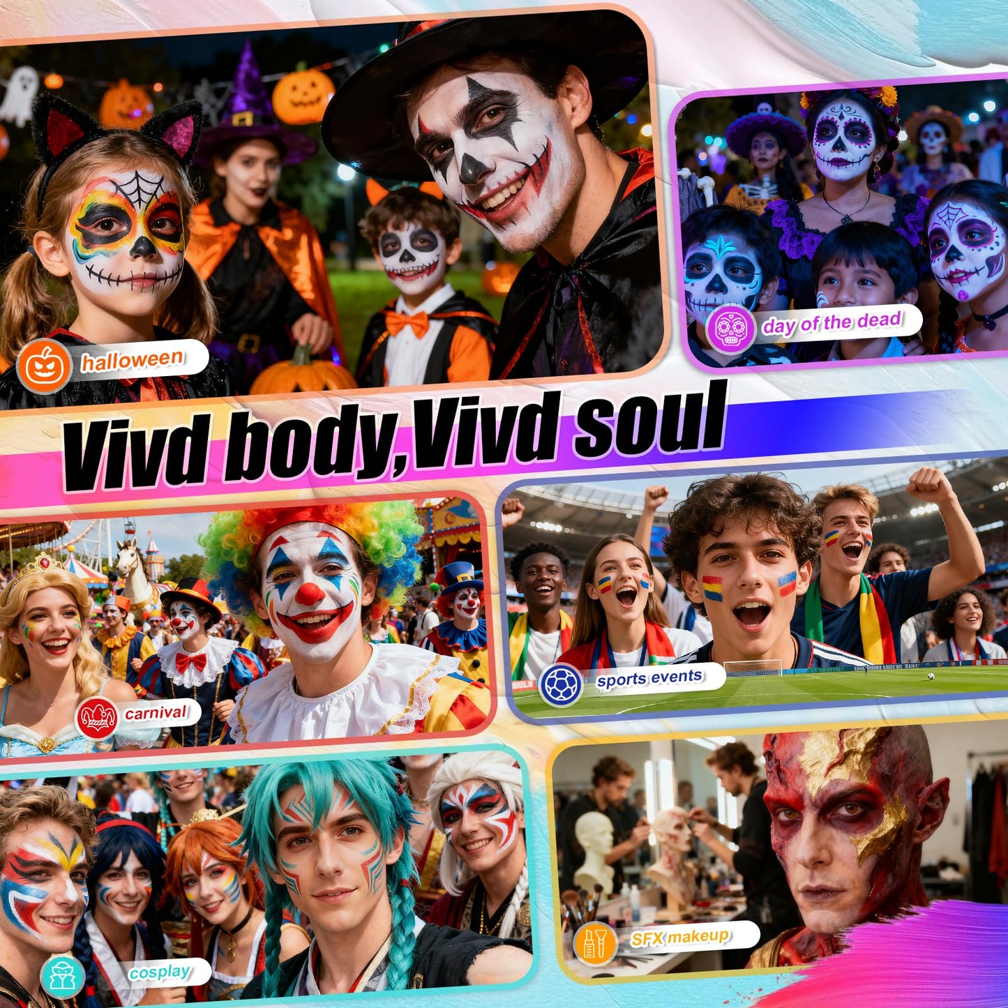 VIKUKIV 14 Colors Face Body Paint Kit Professional Water Based Face Painting for Adults and Kids Multi-Color Special Effects Makeup Set for Halloween Christmas Party Cosplay 0.7OZ Each