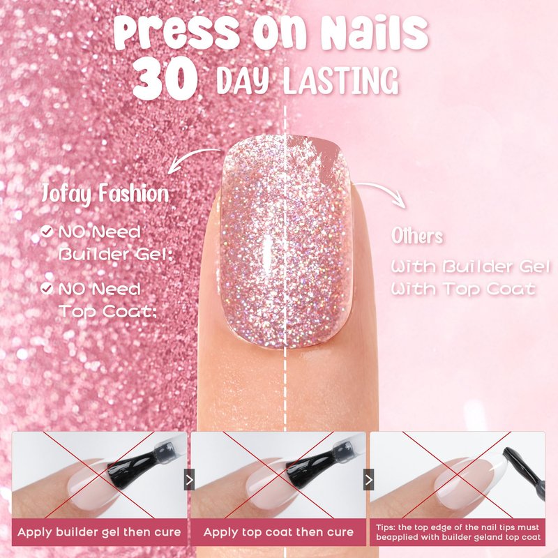 Press on Nails Short - 5 Styles Glossy Glitter Press on Nails Short Square, Soft Gel x Coat Nails False Nails, Bt Art Box Press On Nails in 16 Sizes -160PCS Soft Gel Fake Nails Kit