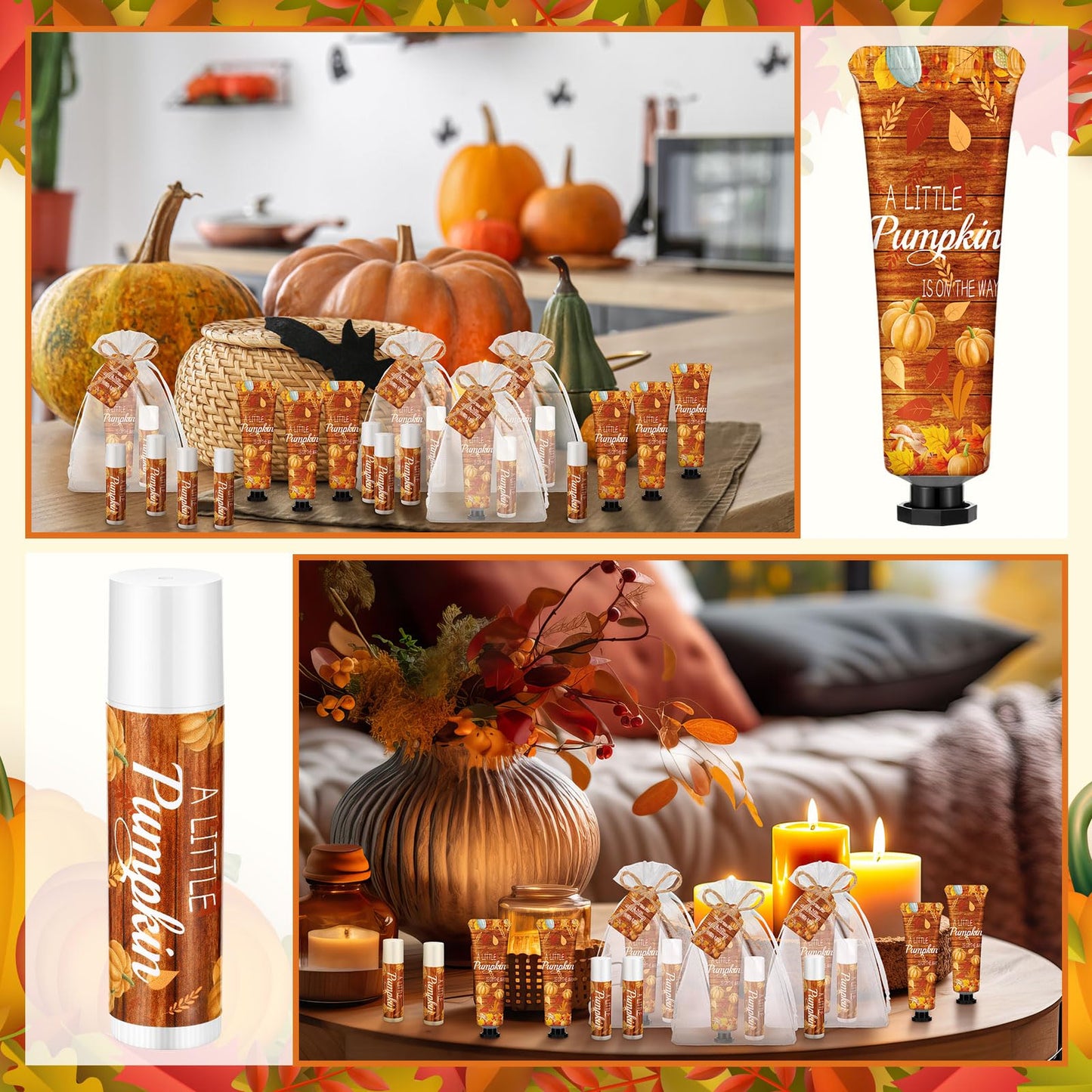 Swiffen 48 Sets 192 Pcs Fall Thanksgiving Baby Shower Gifts Bulk Thanksgiving Little Pumpkin Hand Cream and Lip Balm Baby Shower Party Favors Travel Size for Guests Wedding Party Supplies