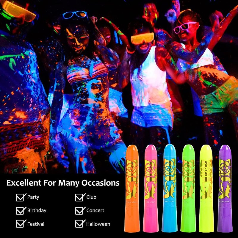 12 Pcs Glow in The dark Light Body UV Face Paint, Face Painting Kit, Crayons Kit Fluorescent neon Body Paints for Adults for Birthday Party Halloween Masquerade Makeup Outdoor