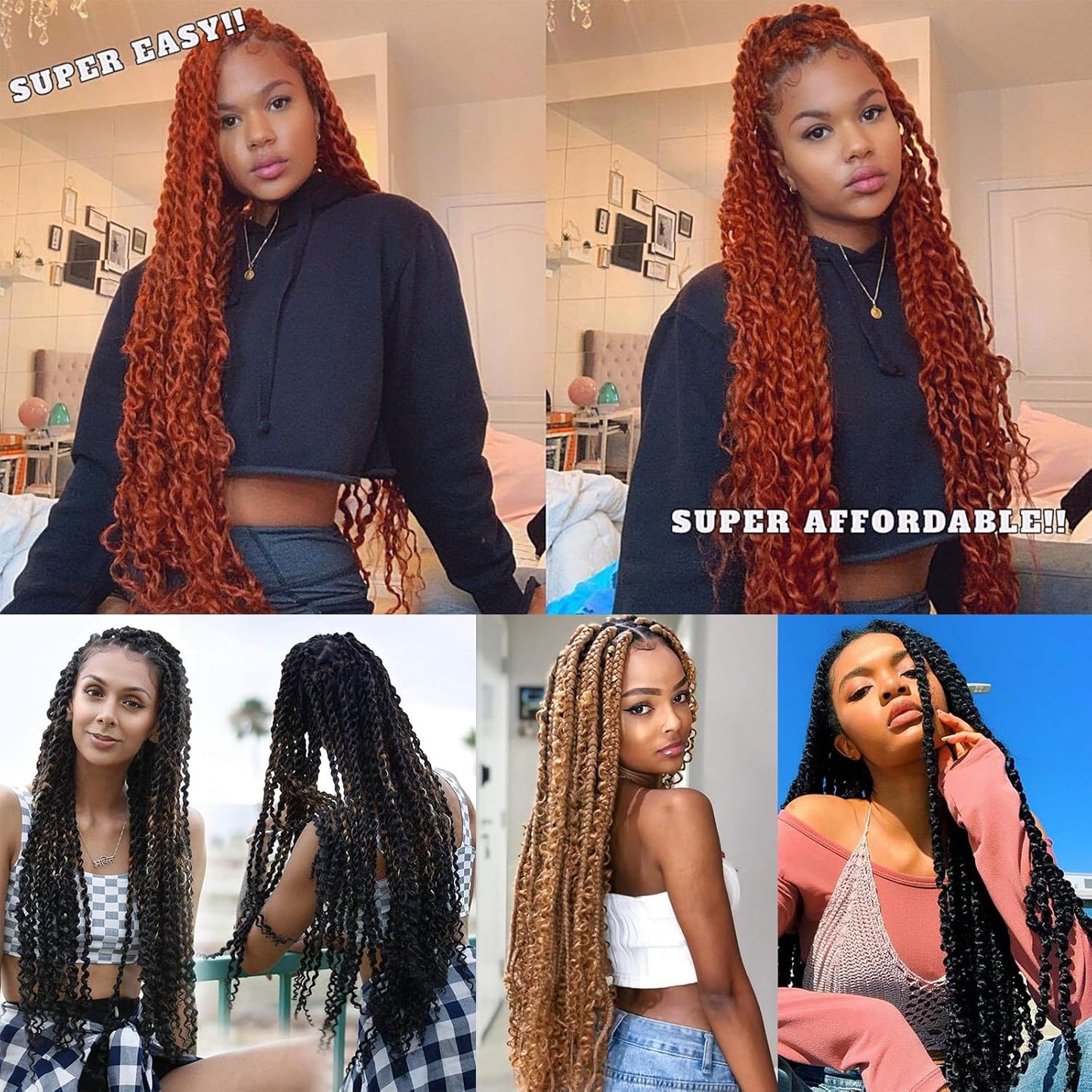 Copper Red Passion Twist Crochet Hair - 30 Inch Water Wave Extensions for Butterfly Locs | Synthetic #350