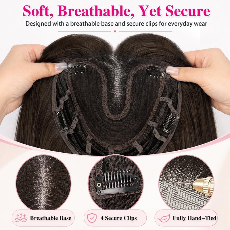 ALXNAN Hair Toppers For Women with Thinning 3D 360°Cover,26Inch Mocha Brown Long Straight Layered Clip In Synthetic hair topper with Bangs