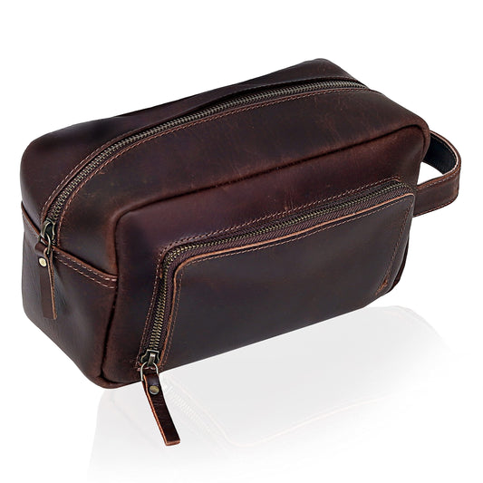 cuero Leather Brown Dopp Kit Unisex Travel Toiletry Cosmetic Pouch Shaving Kit Men Women (black)