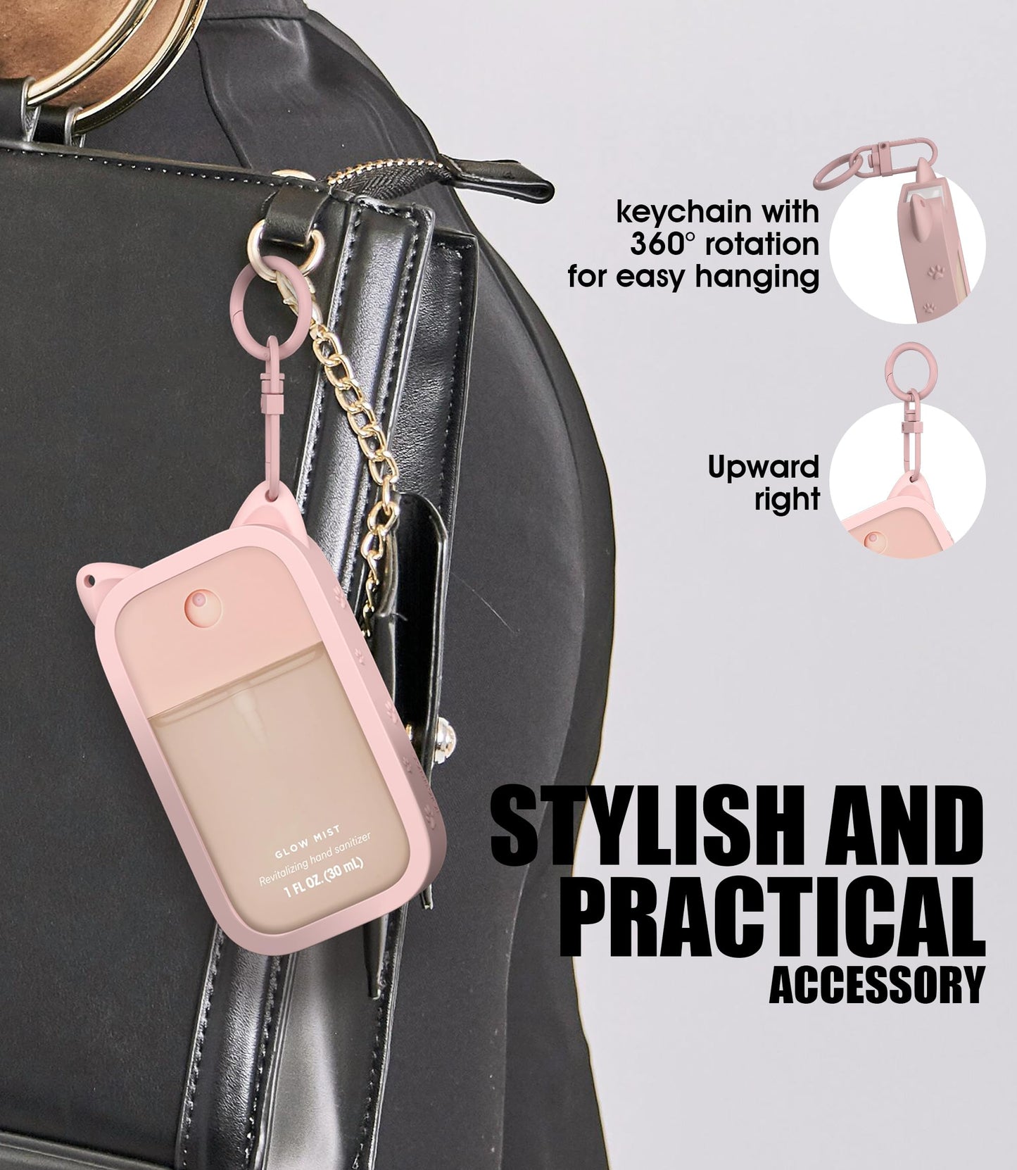 Sonnorel 1 Pack Silicone Case Compatible with Touchland Hand Sanitizer Spray (Fit for 1 FL OZ/30 mL Ver), Portable keychain Cute Color Ears (Pink)
