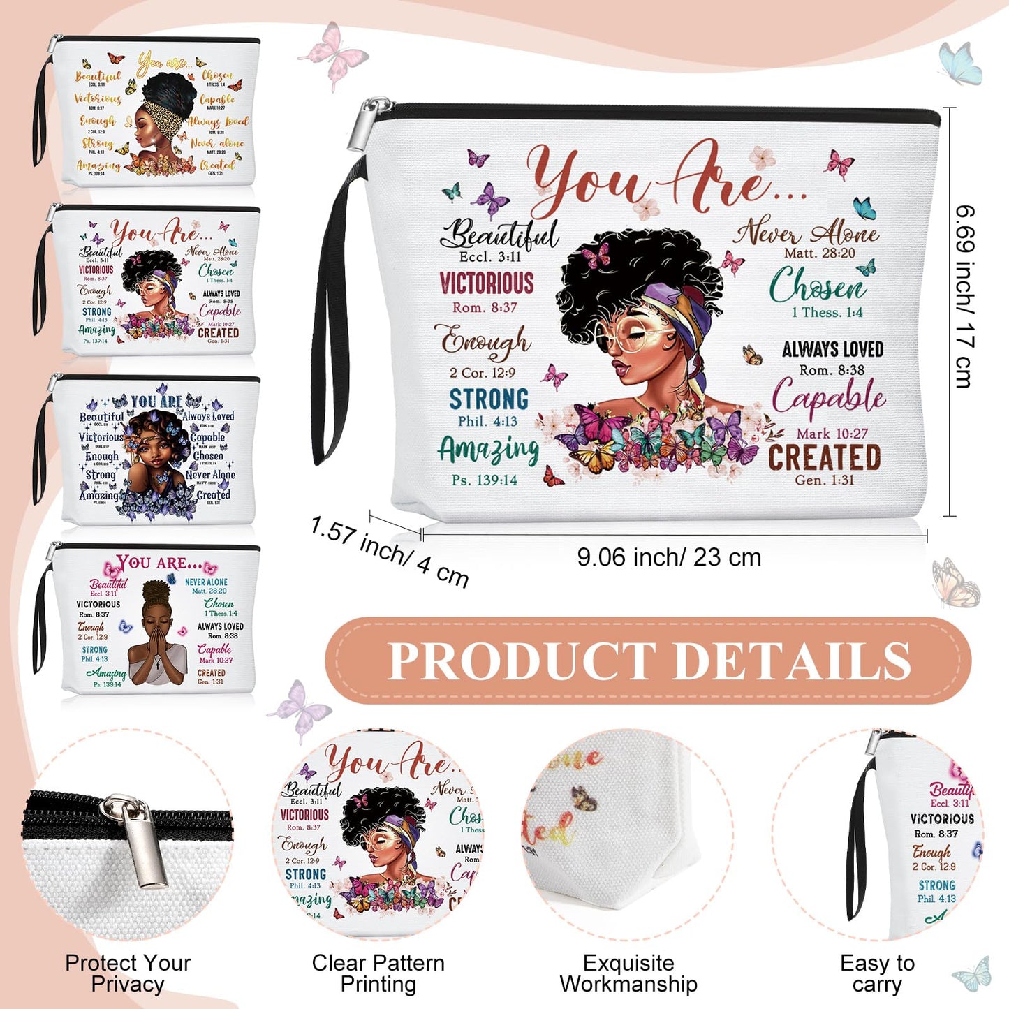 Roowest 40 Pcs Black Women Gifts Bulk Makeup Bag with Inspirational Compact Mirrors, Funny Small Travel Cosmetic Gifts for Vbs Back to School Teacher Students Black Women