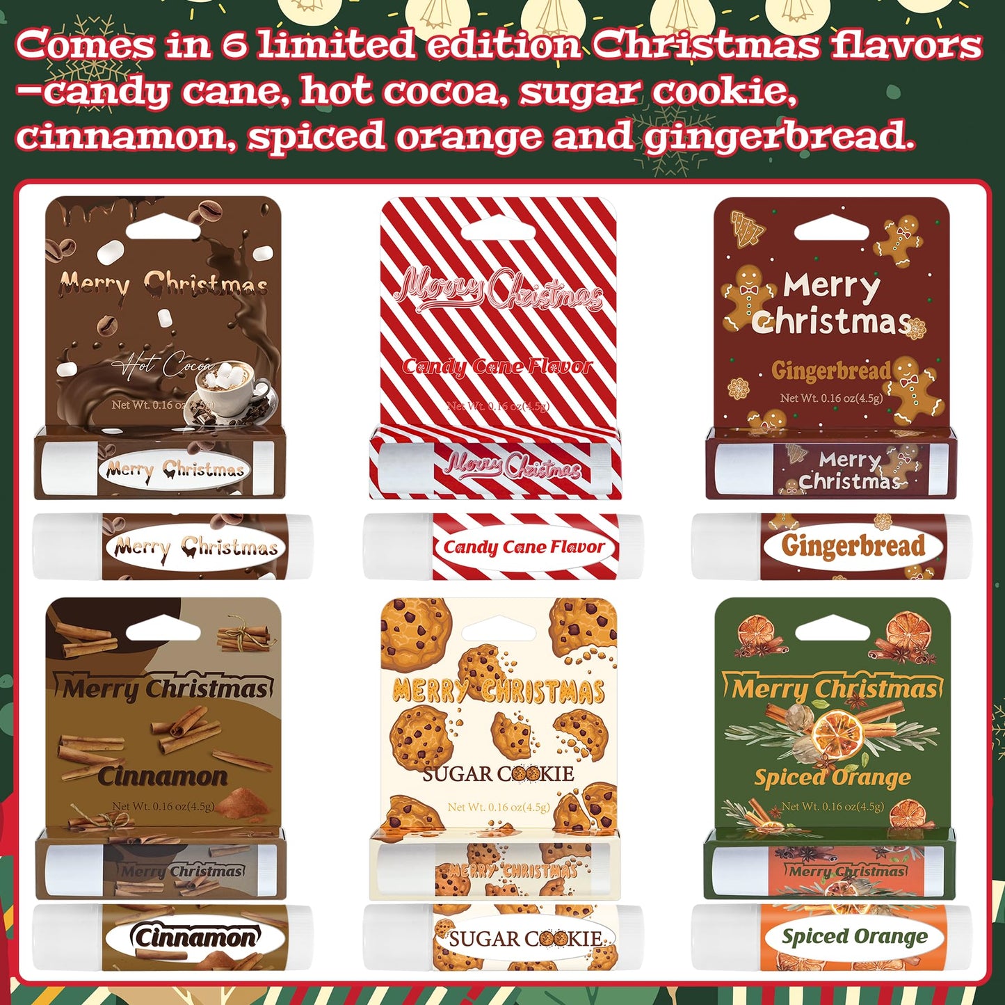 Kuabiz 48 Pcs Christmas Lip Balm Gifts Bulk Cute Stocking Goodie Bags Stuffers 6 Flavors Holiday Small Gifts Xmas Party Supplies Moisturizer Butter Care Mint Candy Christmas Limited Edition