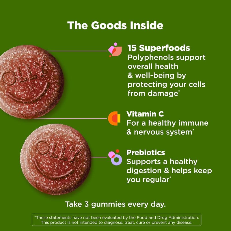 OLLY Superfoods Gummies - Immune System & Digestive Health Support | 60 Count, Tropical Bliss Flavor