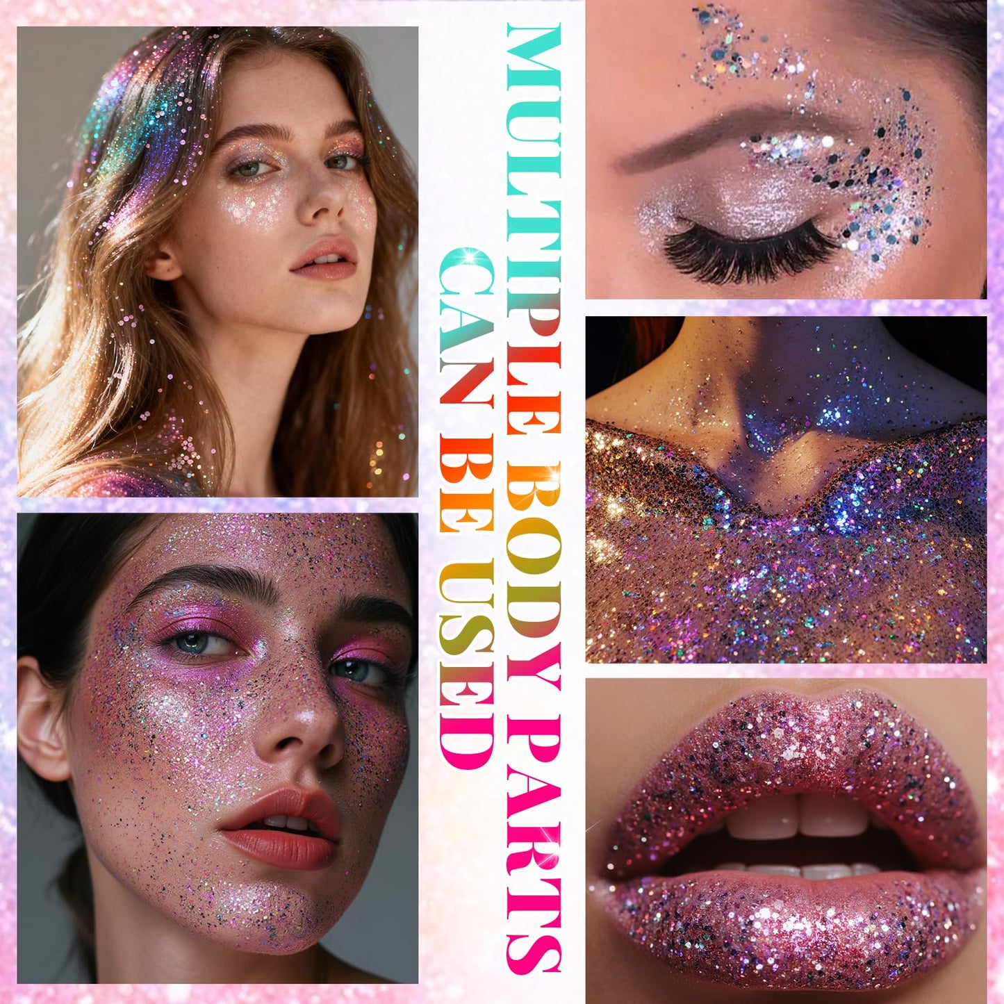 YBUETE Rainbow Face and Body Glitter Stick for Sparkling Makeup, Hair Glitter Accessories for Women, Highlighting Stick for Fairy Dust Makeup, Cheerful Face Glitter for Festive Parties and Carnivals