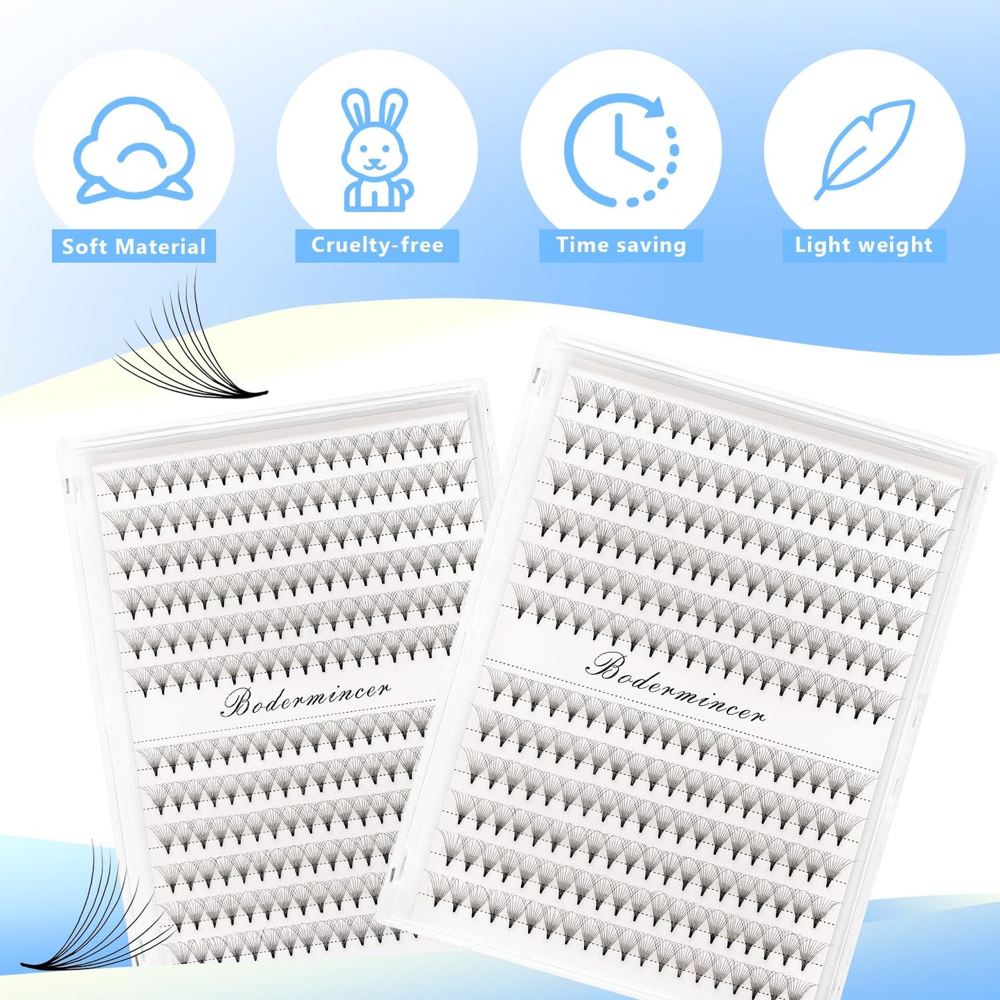 Dedila Short Stem Nature Long 10D Premade Fans Dramatic Volume Eye Lashes Extensions Thickness 0.07mm D Curl Soft and Light Weight Individual False Eyelashes Cluster (12MM)